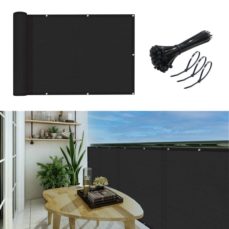 GardenLux 3'x10'شرفة غطاء شاشة الخصوصية غطاء السياج حماية من الأشعة فوق البنفسجية مانعة لتسرب الماء الزجاج الأمامي الثقيلة للفناء الفناء الخلفي الأسود - Image 1